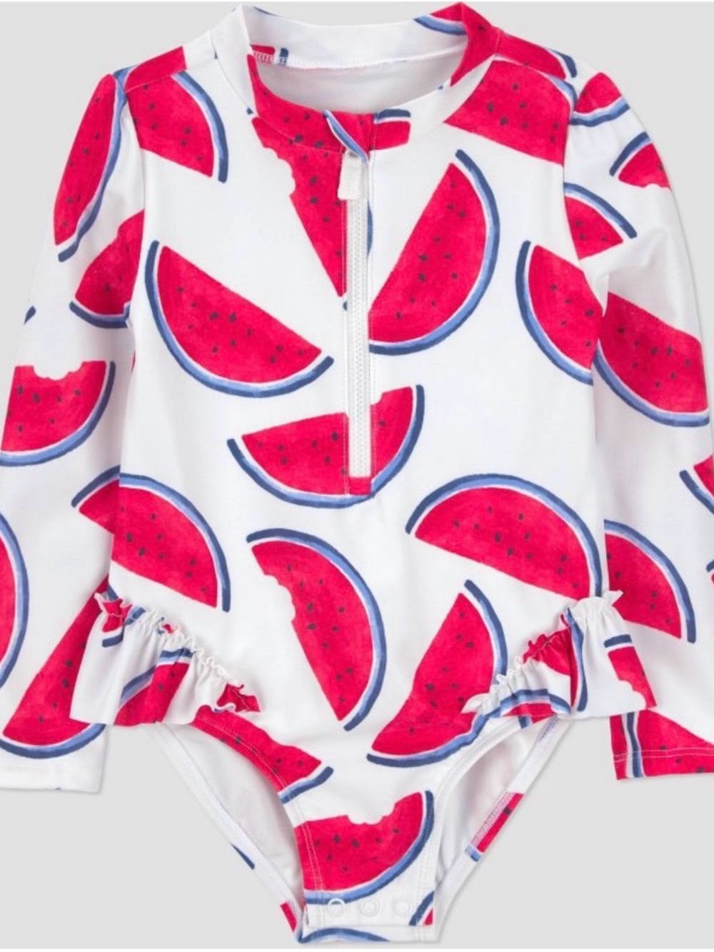 Carter's White Long-Sleeve Watermelon Print One-Piece Swimsuit